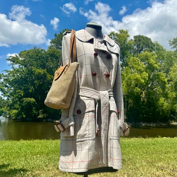 Eric Javits NY Natural Staw Raffia & Leather Trim Tan & Brown Woven Shoulder Bag - Picture 4 of 13